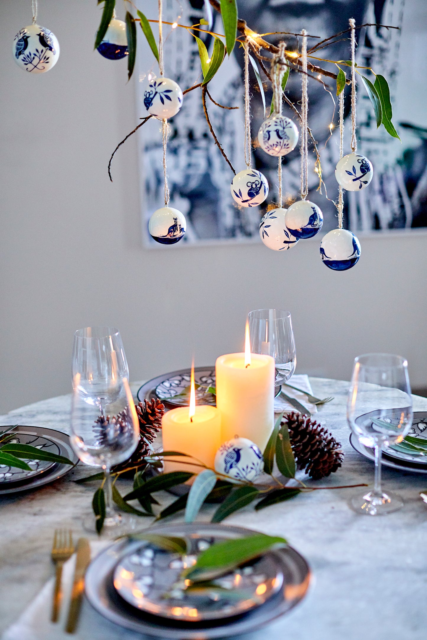 dining table with baubles